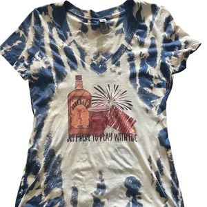 4th of July here to play with fire bleached V-neck t-shirt